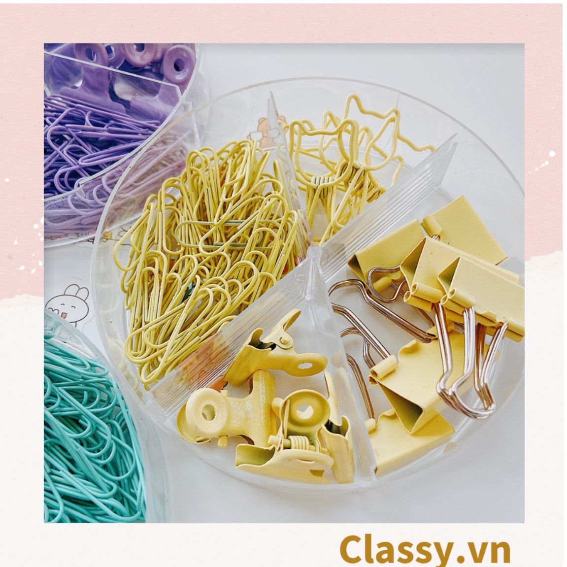  [GIAO HÀNG 7-25 NGÀY]  Classy Ghim giấy, kẹp giấy hộp bốn ngăn, màu sắc đa dạng văn phòng phẩm tiện lợi PK1506 