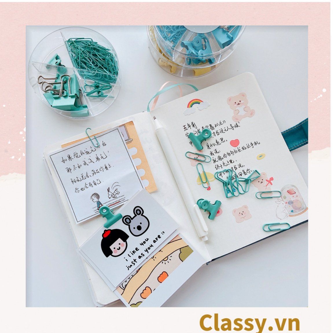  [GIAO HÀNG 7-25 NGÀY]  Classy Ghim giấy, kẹp giấy hộp bốn ngăn, màu sắc đa dạng văn phòng phẩm tiện lợi PK1506 