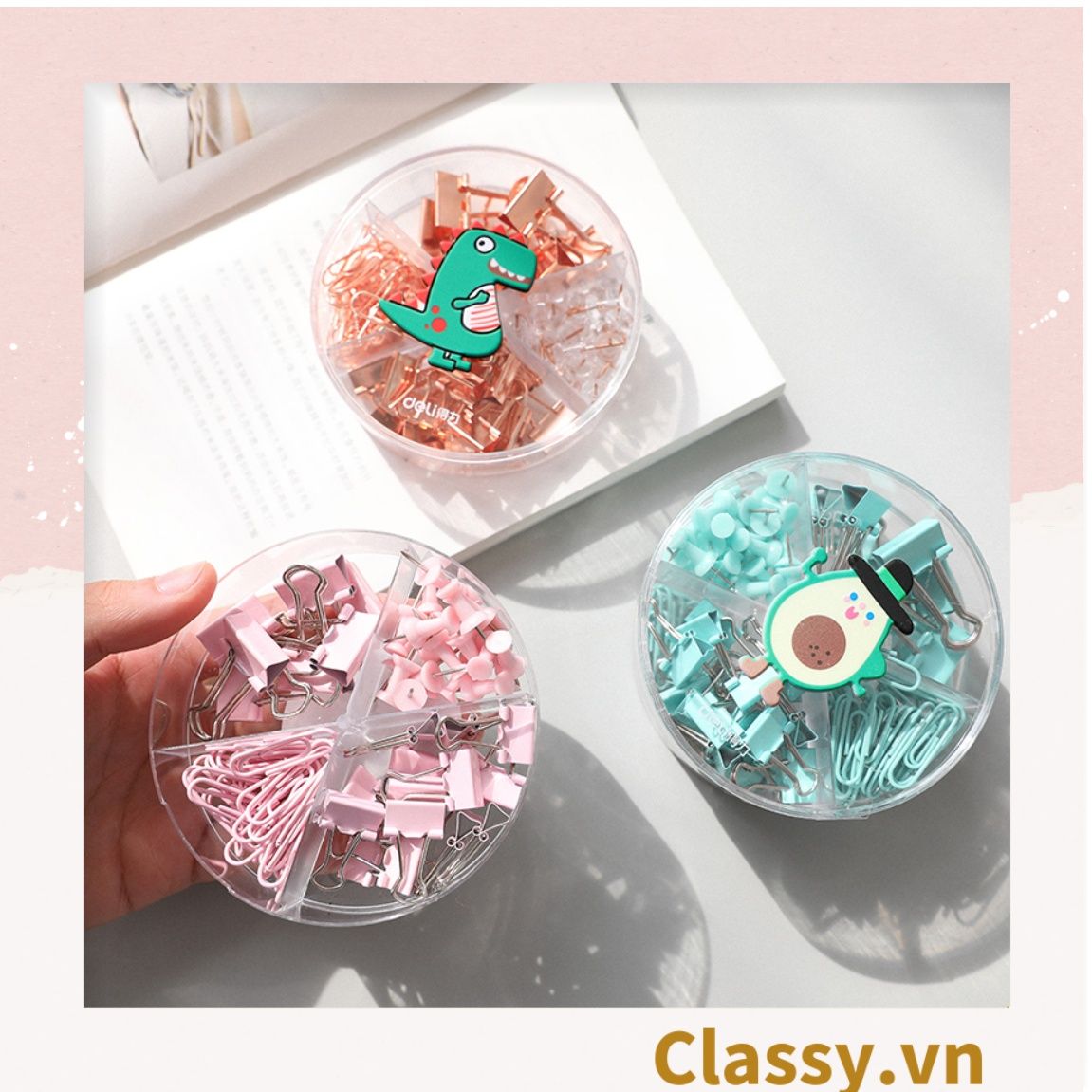  [GIAO HÀNG 7-25 NGÀY]  Classy Ghim giấy, kẹp giấy hộp bốn ngăn, màu sắc đa dạng văn phòng phẩm tiện lợi PK1506 