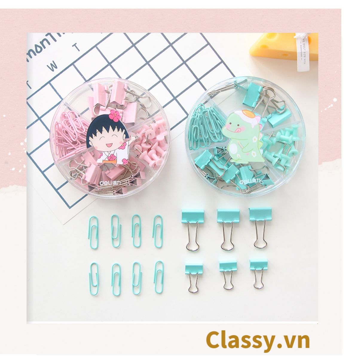  [GIAO HÀNG 7-25 NGÀY]  Classy Ghim giấy, kẹp giấy hộp bốn ngăn, màu sắc đa dạng văn phòng phẩm tiện lợi PK1506 