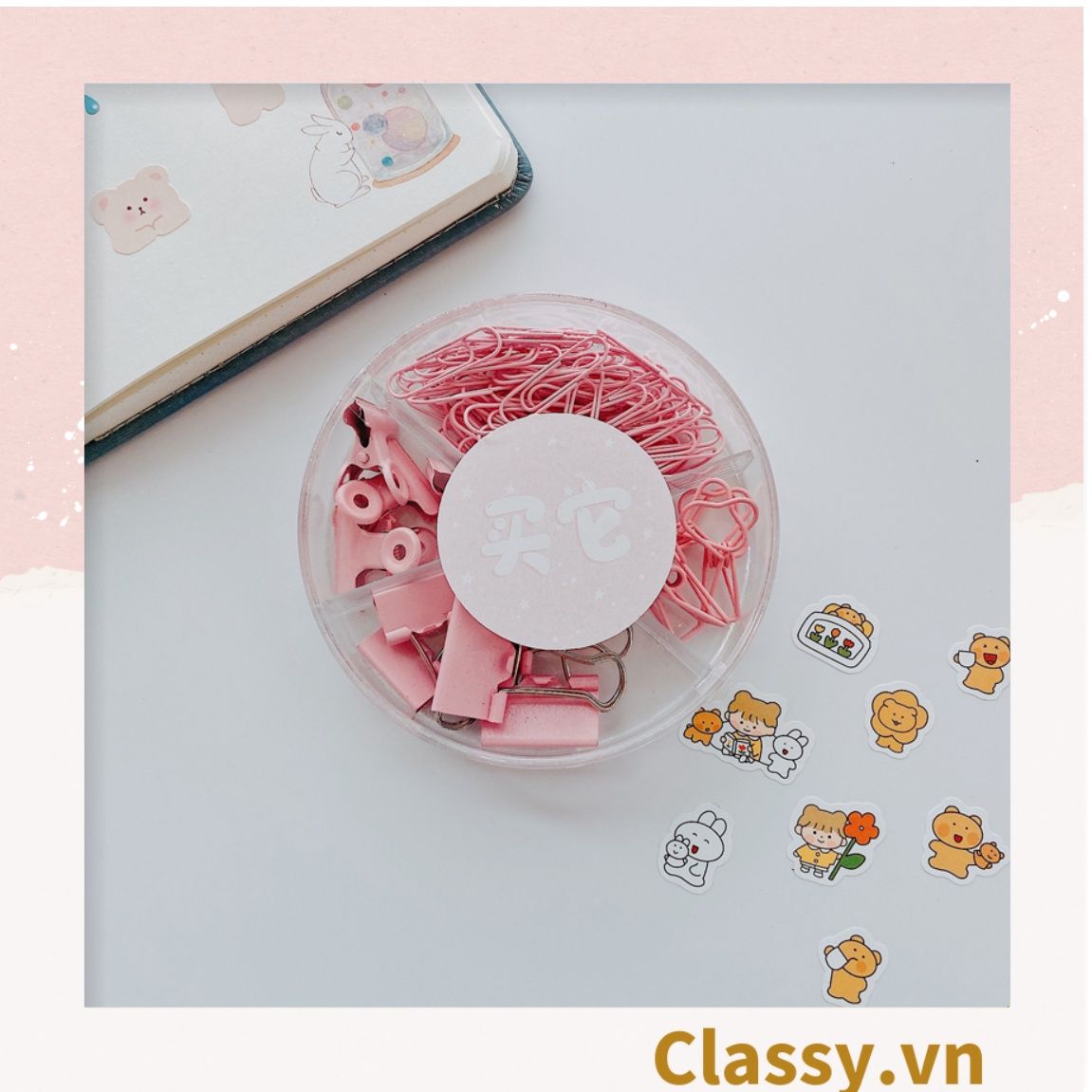  [GIAO HÀNG 7-25 NGÀY]  Classy Ghim giấy, kẹp giấy hộp bốn ngăn, màu sắc đa dạng văn phòng phẩm tiện lợi PK1506 