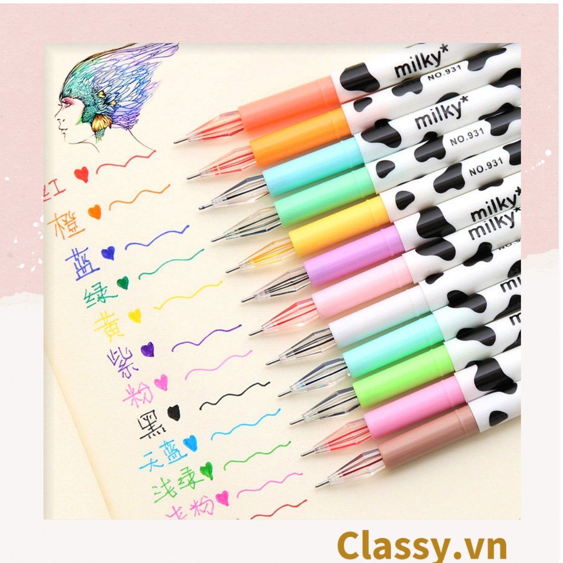  [GIAO HÀNG 7-25 NGÀY]  Classy Bút gel bò sữa nhiều màu, 0.38mm mực ra đều và đậm PK1521 