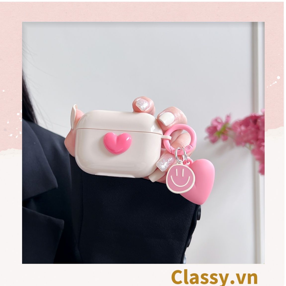  Classy Móc khóa trái tim đính kèm mặt cười màu pastel, móc khóa balo, điện thoại PK1539 