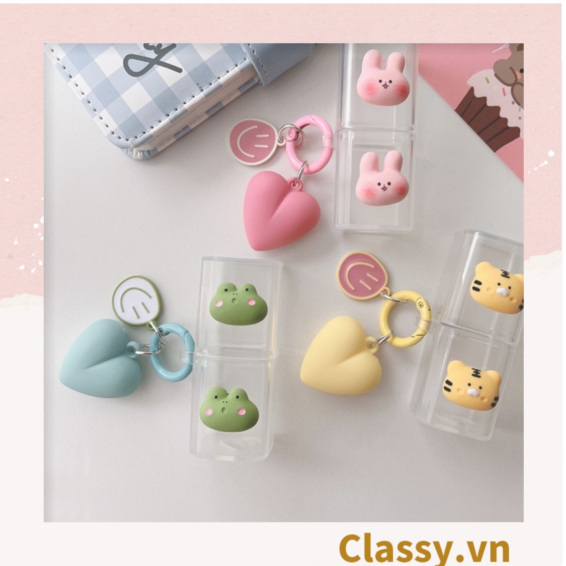  [GIAO HÀNG 7-25 NGÀY]  Classy Móc khóa trái tim đính kèm mặt cười màu pastel, móc khóa balo, điện thoại PK1539 
