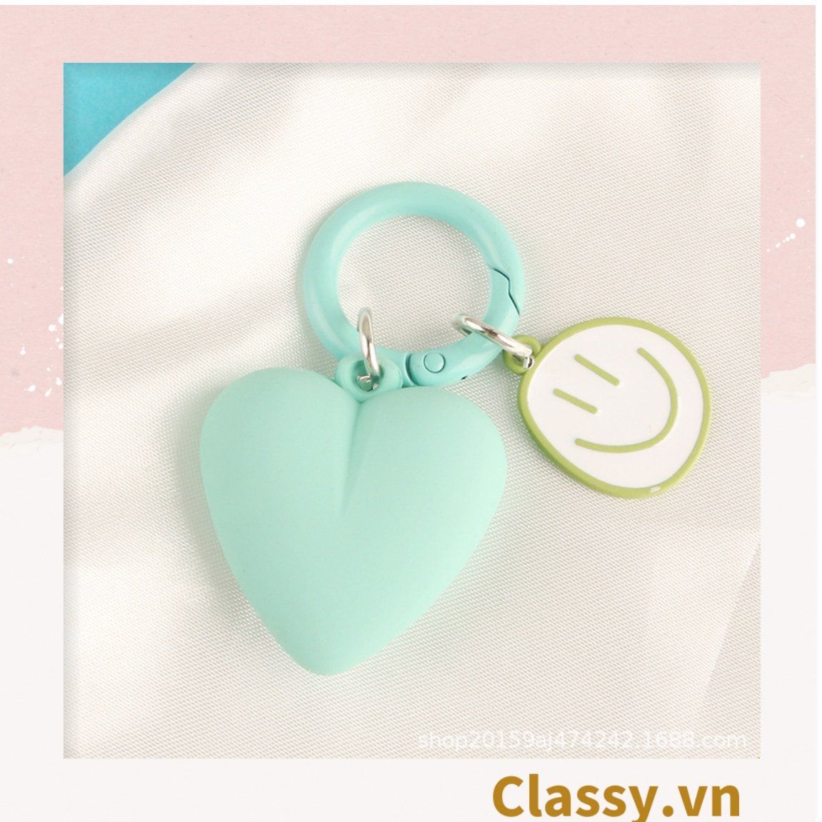  [GIAO HÀNG 7-25 NGÀY]  Classy Móc khóa trái tim đính kèm mặt cười màu pastel, móc khóa balo, điện thoại PK1539 