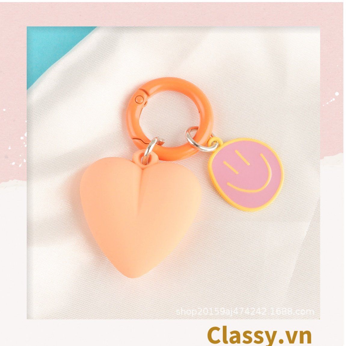  [GIAO HÀNG 7-25 NGÀY]  Classy Móc khóa trái tim đính kèm mặt cười màu pastel, móc khóa balo, điện thoại PK1539 