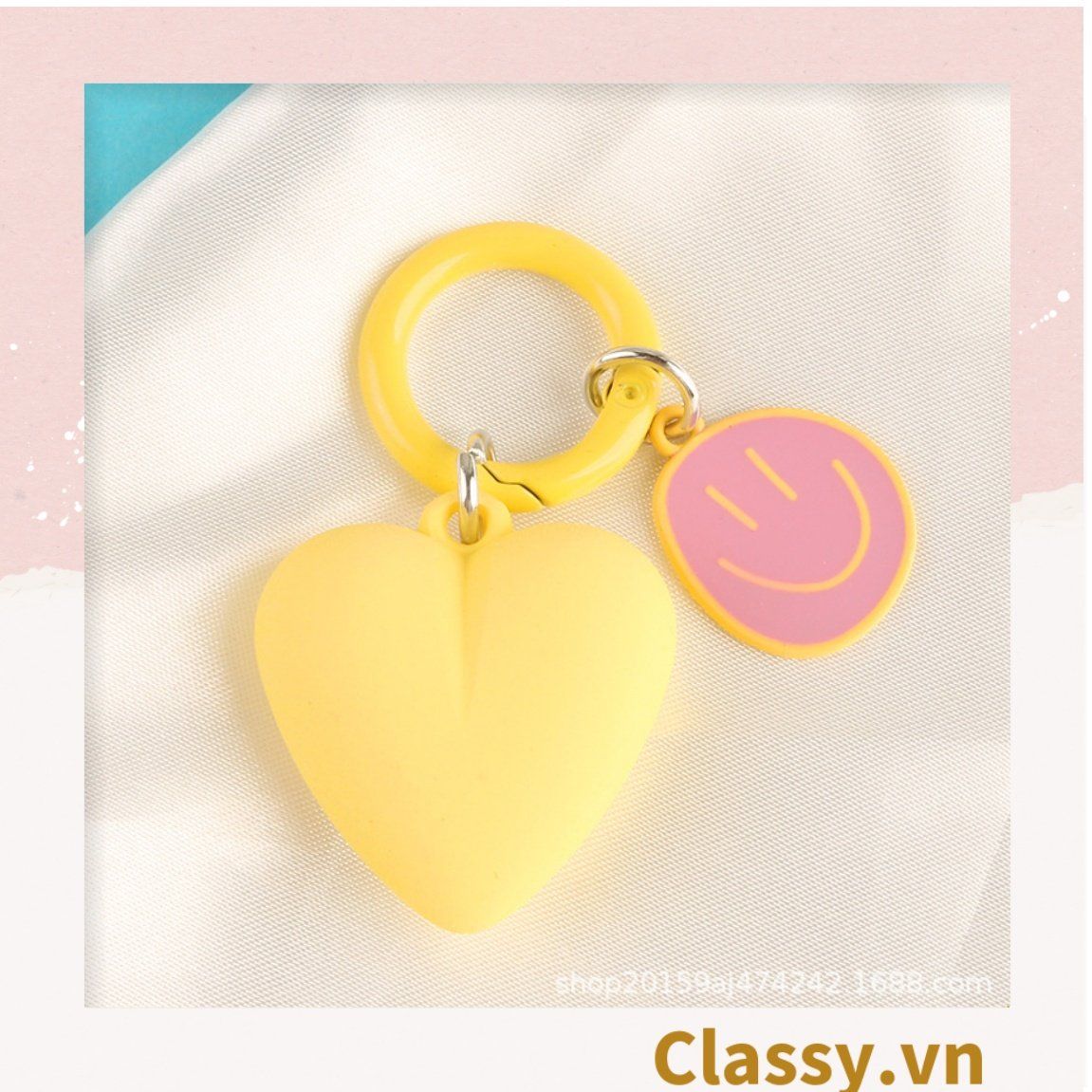  [GIAO HÀNG 7-25 NGÀY]  Classy Móc khóa trái tim đính kèm mặt cười màu pastel, móc khóa balo, điện thoại PK1539 