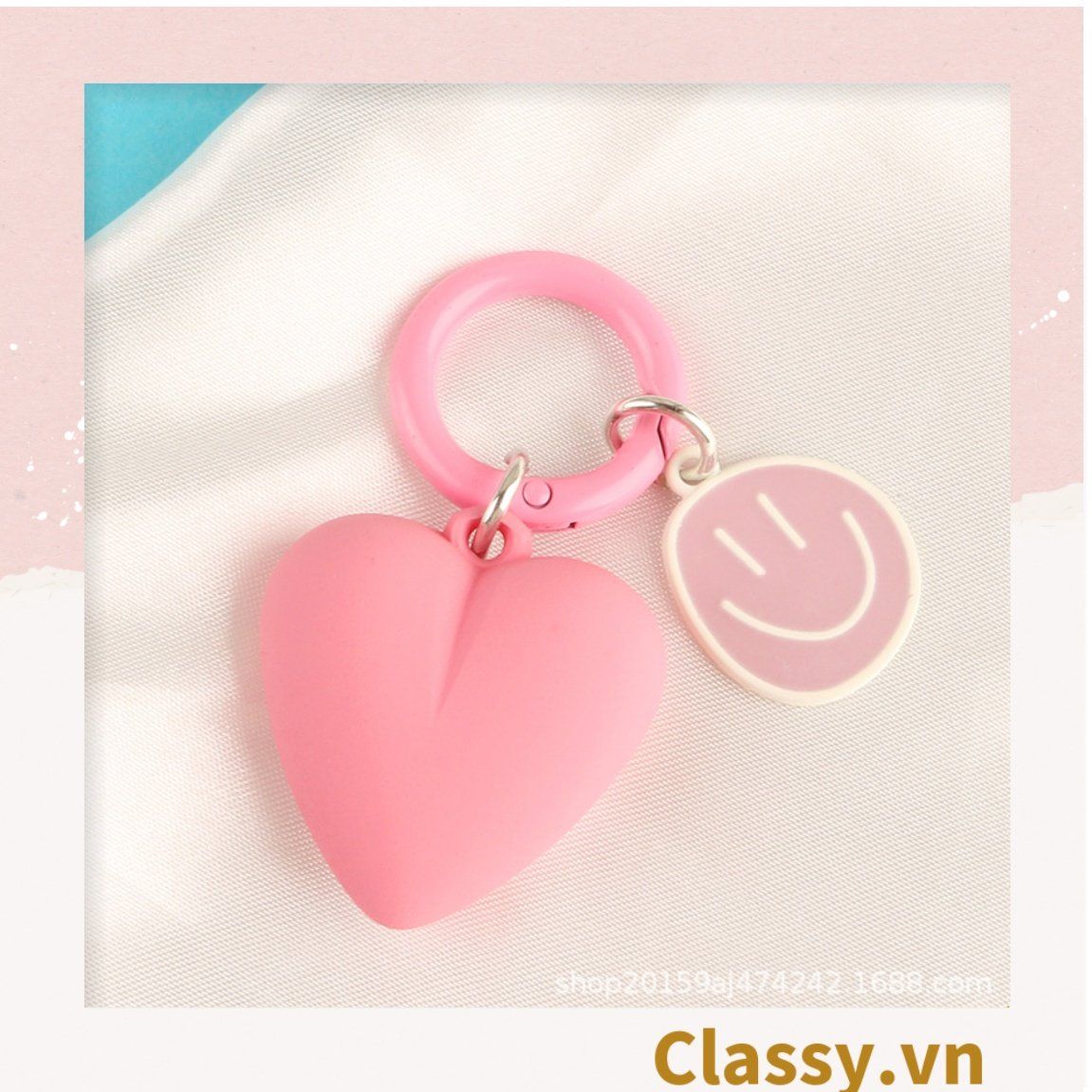  [GIAO HÀNG 7-25 NGÀY]  Classy Móc khóa trái tim đính kèm mặt cười màu pastel, móc khóa balo, điện thoại PK1539 
