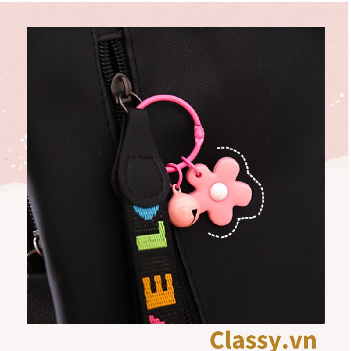  Móc khóa bông hoa đính kèm lắc chuông, móc khóa điện thoại, balo thời trang PK1540 