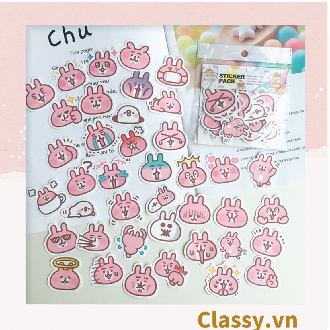  Classy Sticker trang trí mix ngẫu nhiên, dán laptop, điện thoại, sổ, bình nước nhiều họa tiết PK1559 