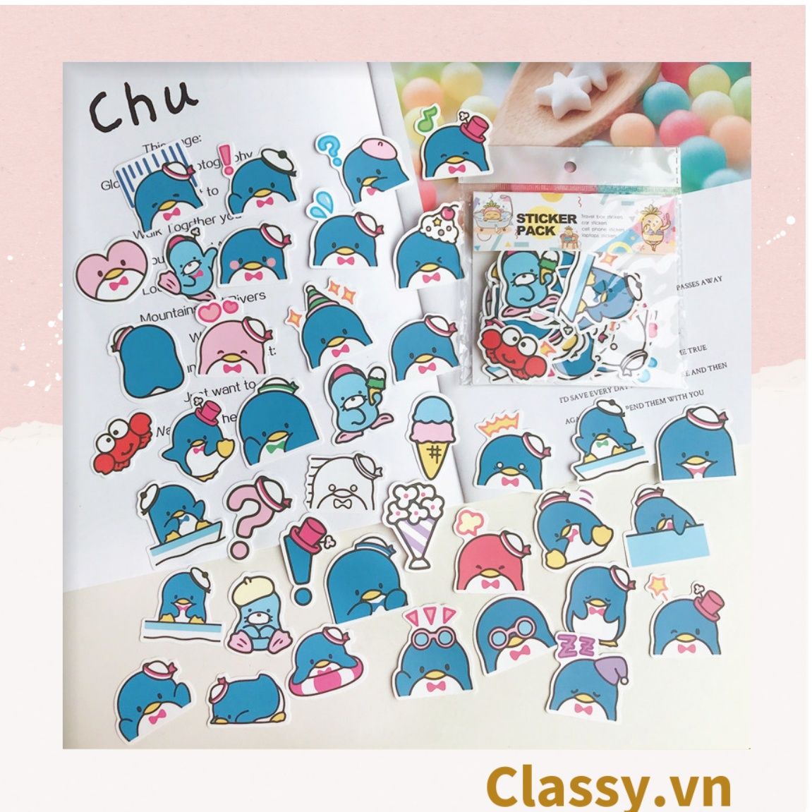  Classy Sticker trang trí mix ngẫu nhiên, dán laptop, điện thoại, sổ, bình nước nhiều họa tiết PK1559 