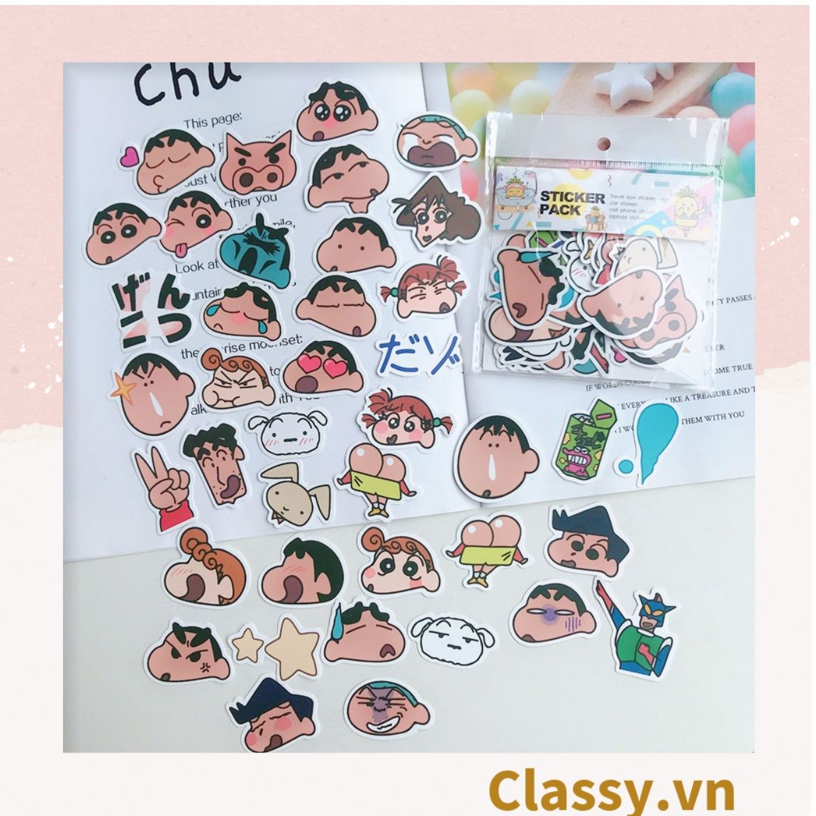  Classy Sticker trang trí mix ngẫu nhiên, dán laptop, điện thoại, sổ, bình nước nhiều họa tiết PK1559 