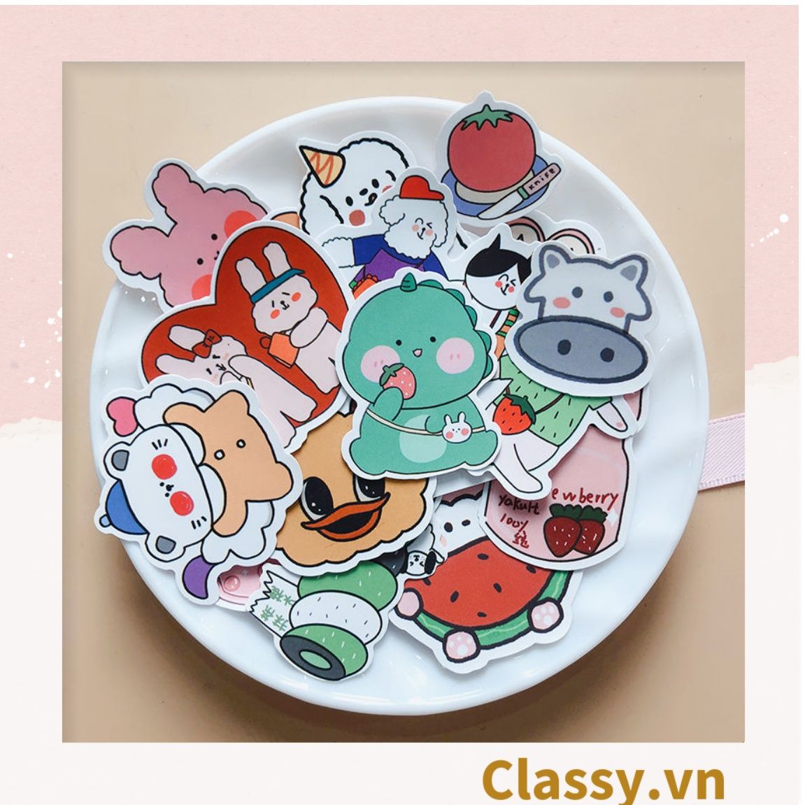  Classy Sticker trang trí mix ngẫu nhiên, dán laptop, điện thoại, sổ, bình nước nhiều họa tiết PK1559 