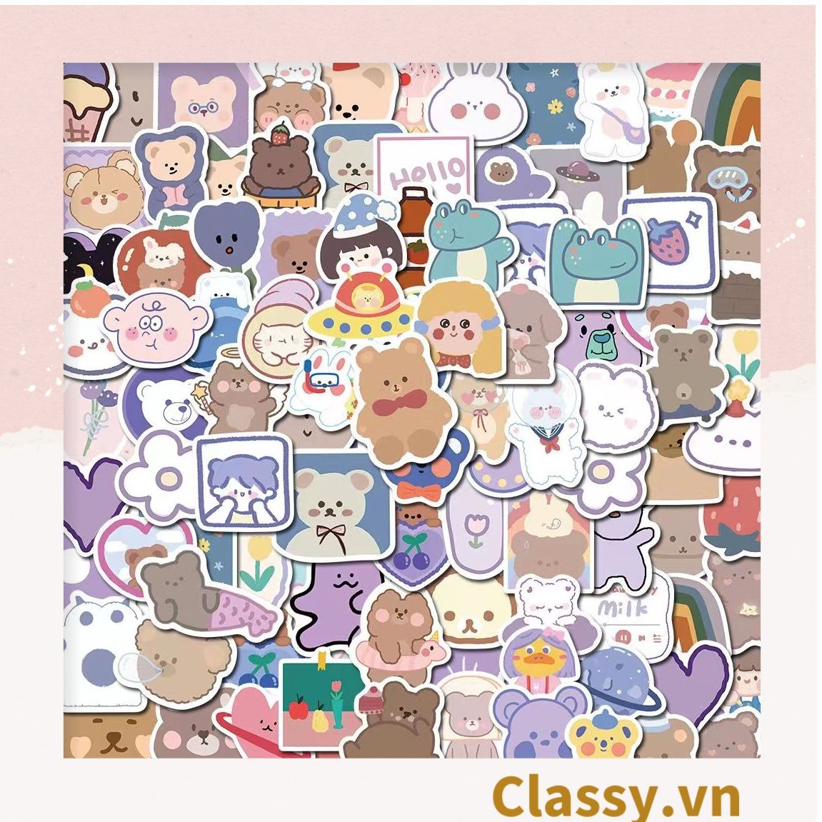  Classy Sticker trang trí mix ngẫu nhiên, dán laptop, điện thoại, sổ, bình nước nhiều họa tiết PK1559 