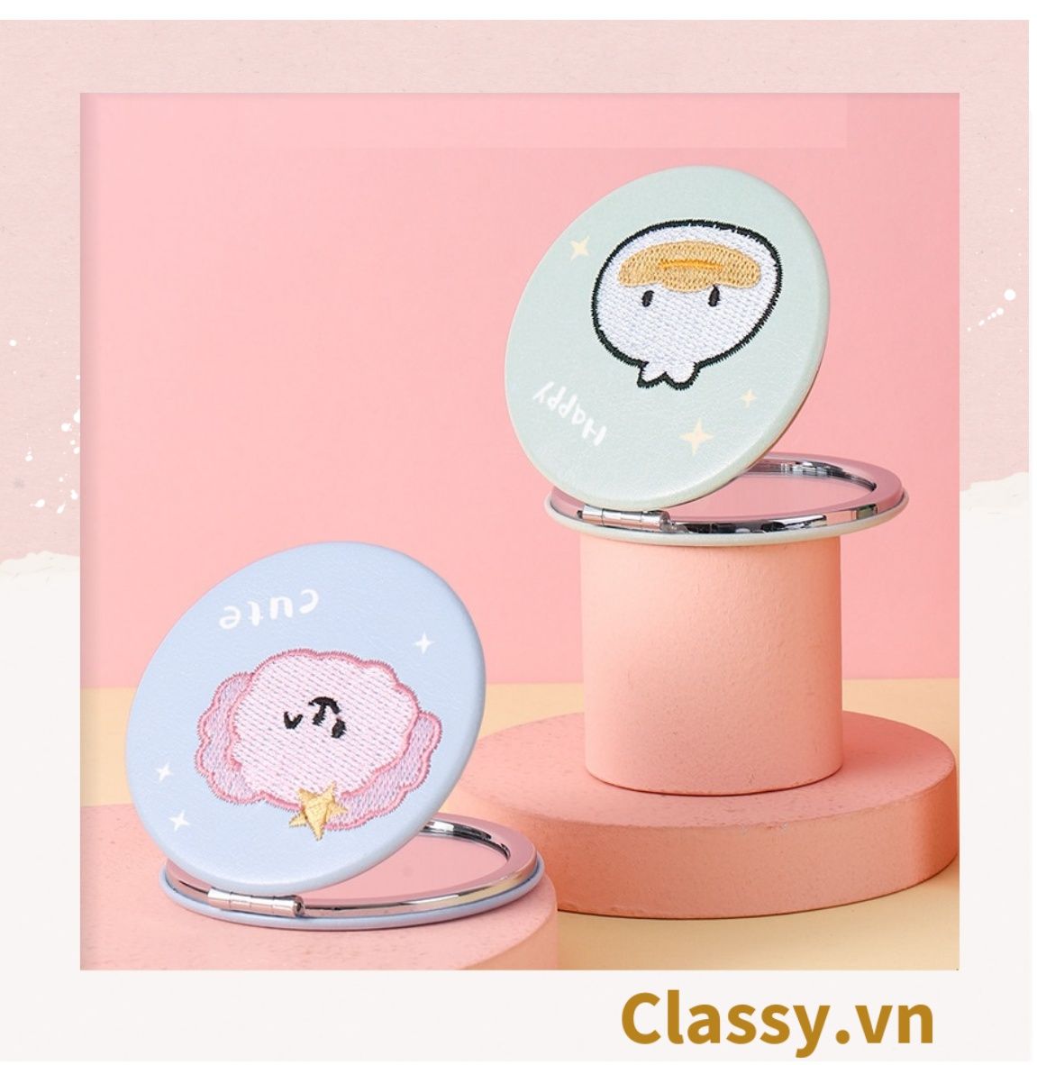  Classy Gương mini cầm tay 2 mặt với nhiều họa tiết đáng yêu PK1562 