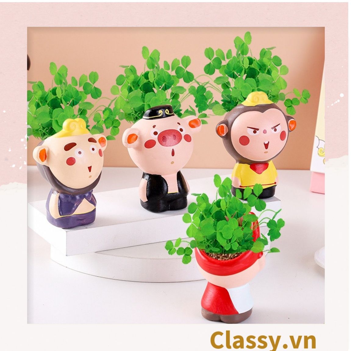 [GIAO HÀNG 7-25 NGÀY] Classy Chậu cây mini hình thầy trò đường tăng siêu dễ thương PK1567 