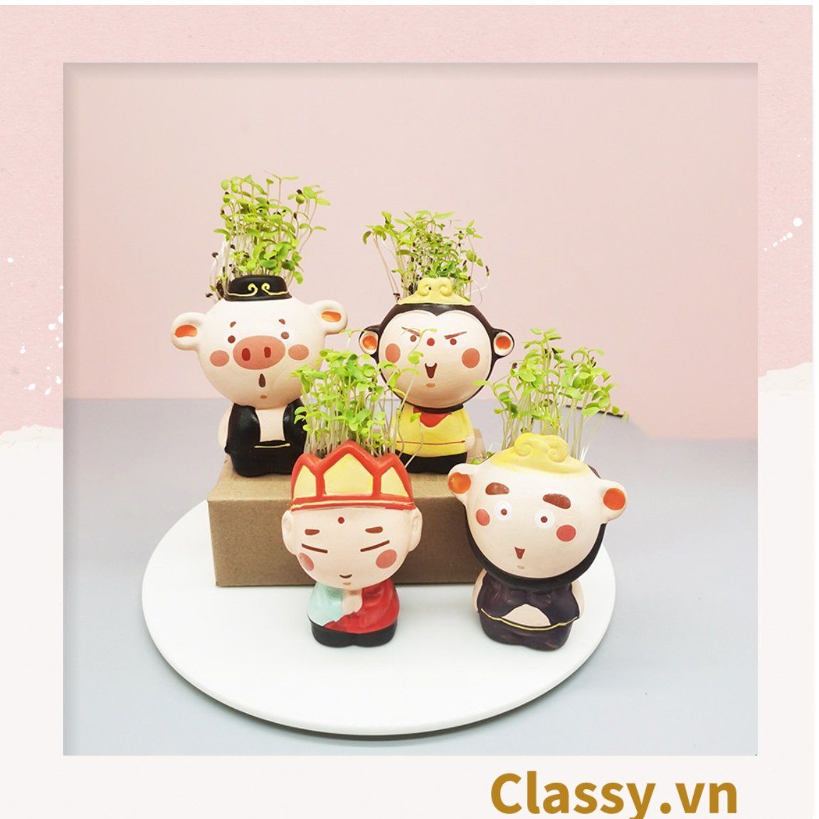  [GIAO HÀNG 7-25 NGÀY] Classy Chậu cây mini hình thầy trò đường tăng siêu dễ thương PK1567 