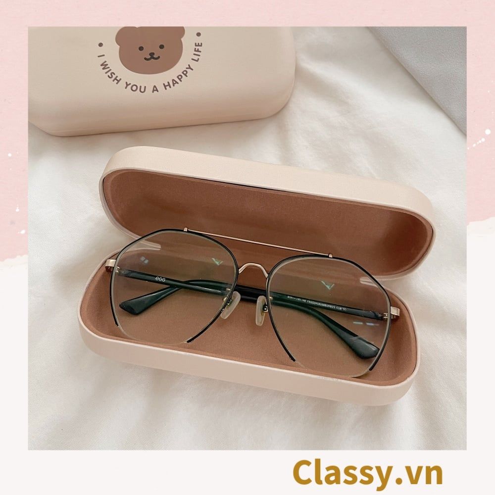  [GIAO HÀNG 7-25 NGÀY]  Classy Hộp đựng mắt kính màu kem, chống sốc, chống trầy xướt PK1568 