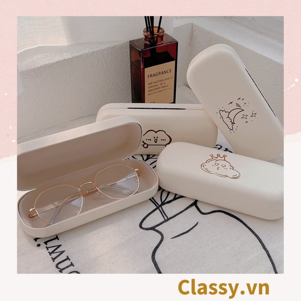  [GIAO HÀNG 7-25 NGÀY]  Classy Hộp đựng mắt kính màu kem, chống sốc, chống trầy xướt PK1568 