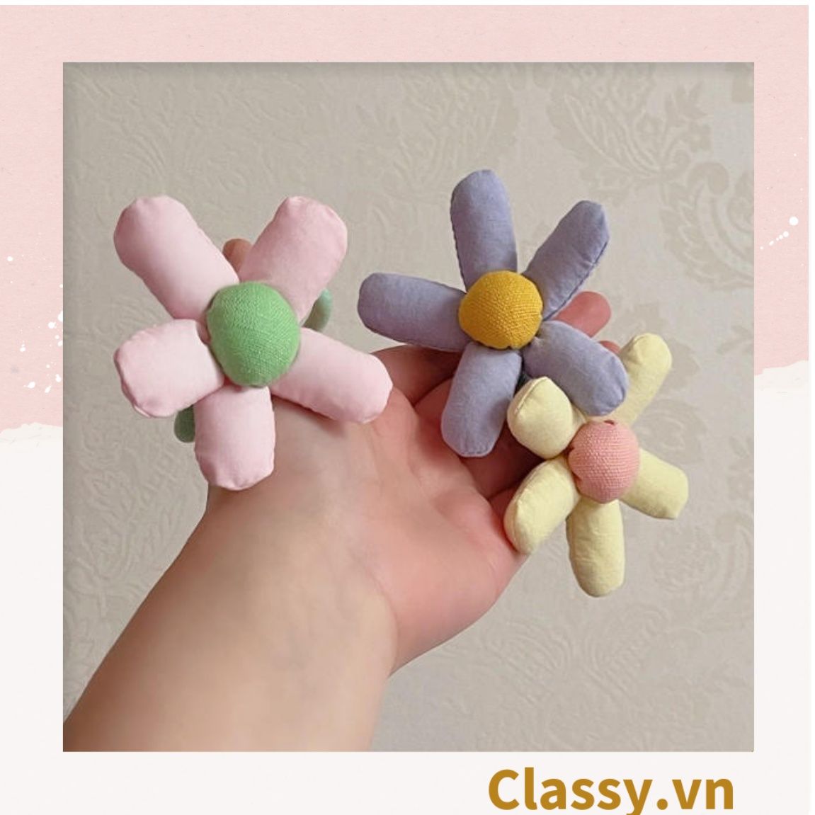  [GIAO HÀNG 7-9803 NGÀY]  Classy Dây cột tóc hình bông hoa năm cánh bằng vải nhiều màu, phụ kiện tóc PK1577 