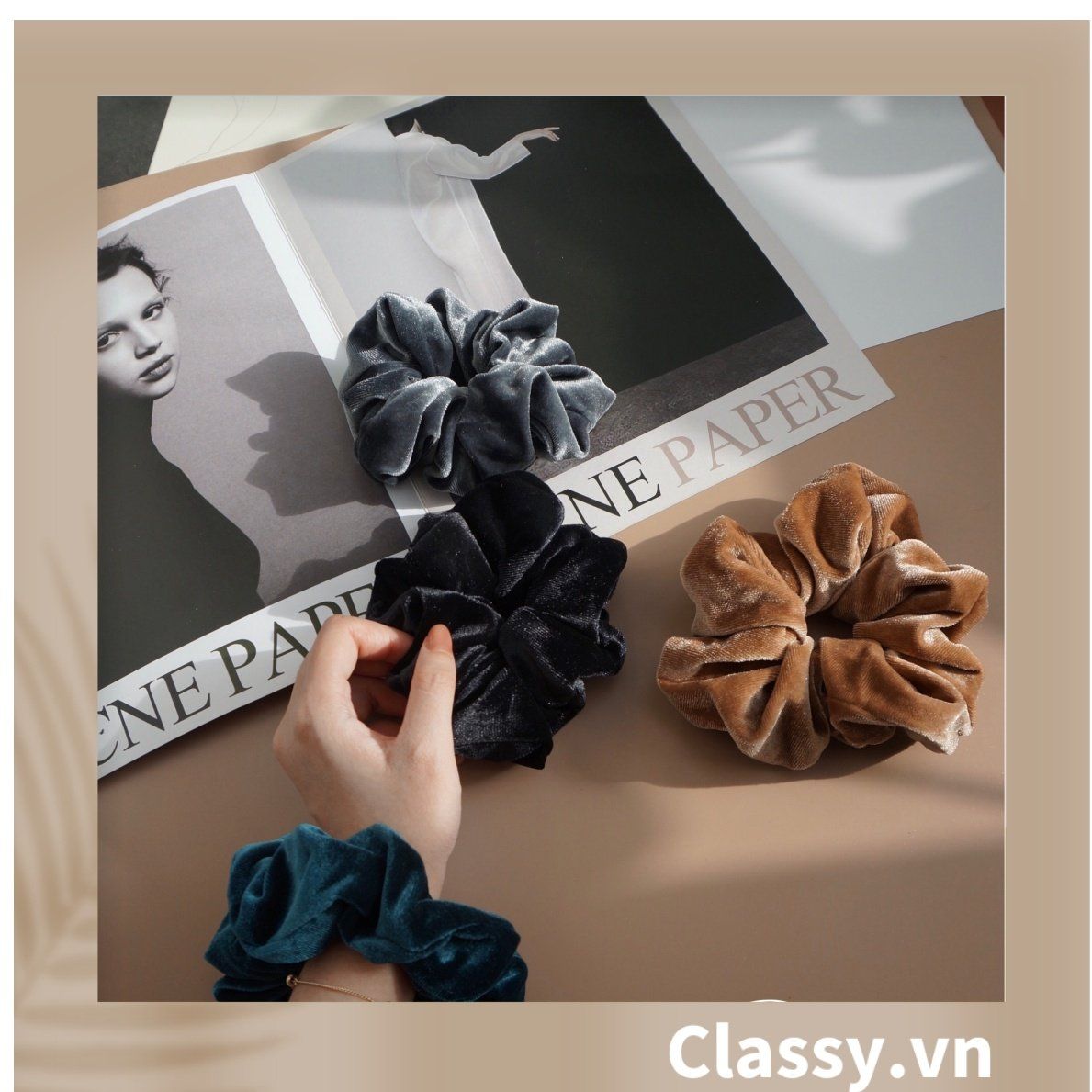  [GIAO HÀNG 7-25 NGÀY]  Classy Scrunchies, dây cột tóc vải nhung mịn màng, phong cách hàn quốc PK1588 