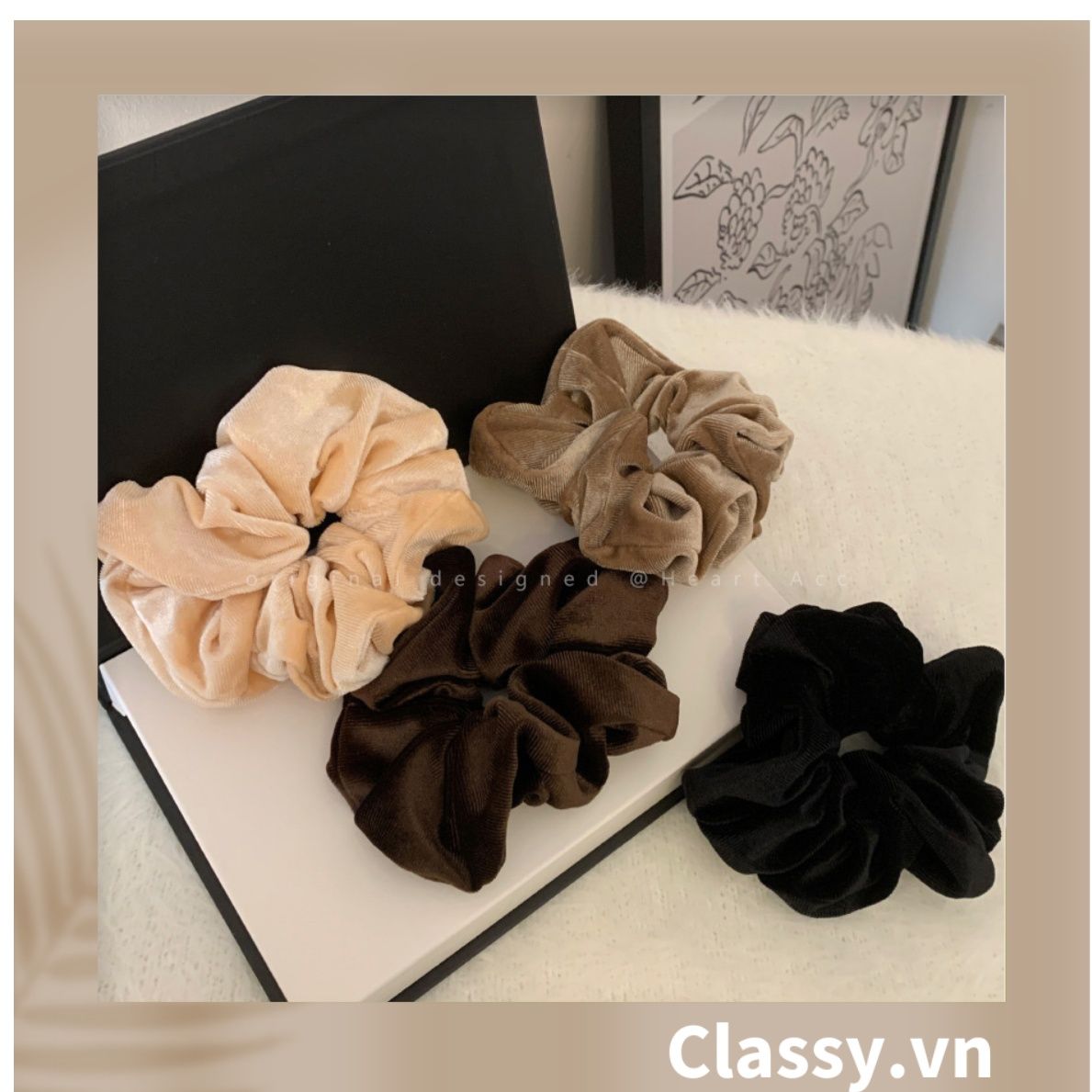  [GIAO HÀNG 7-25 NGÀY]  Classy Scrunchies, dây cột tóc vải nhung mịn màng, phong cách hàn quốc PK1588 