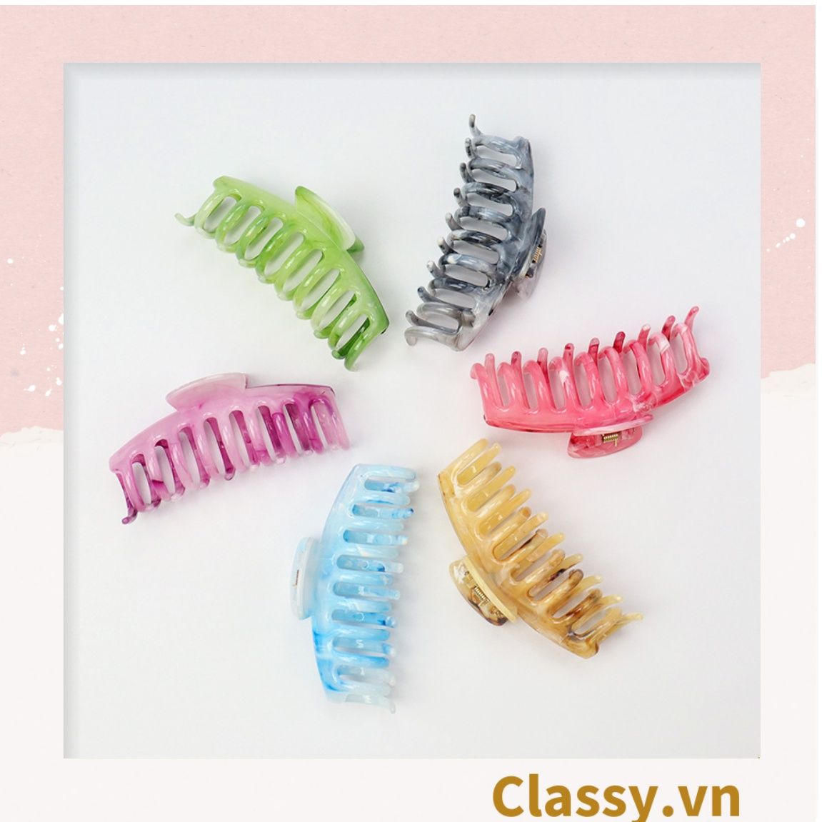  Classy Kẹp càng cua, kẹp tóc cỡ lớn, màu cẩm thạch PK1612 