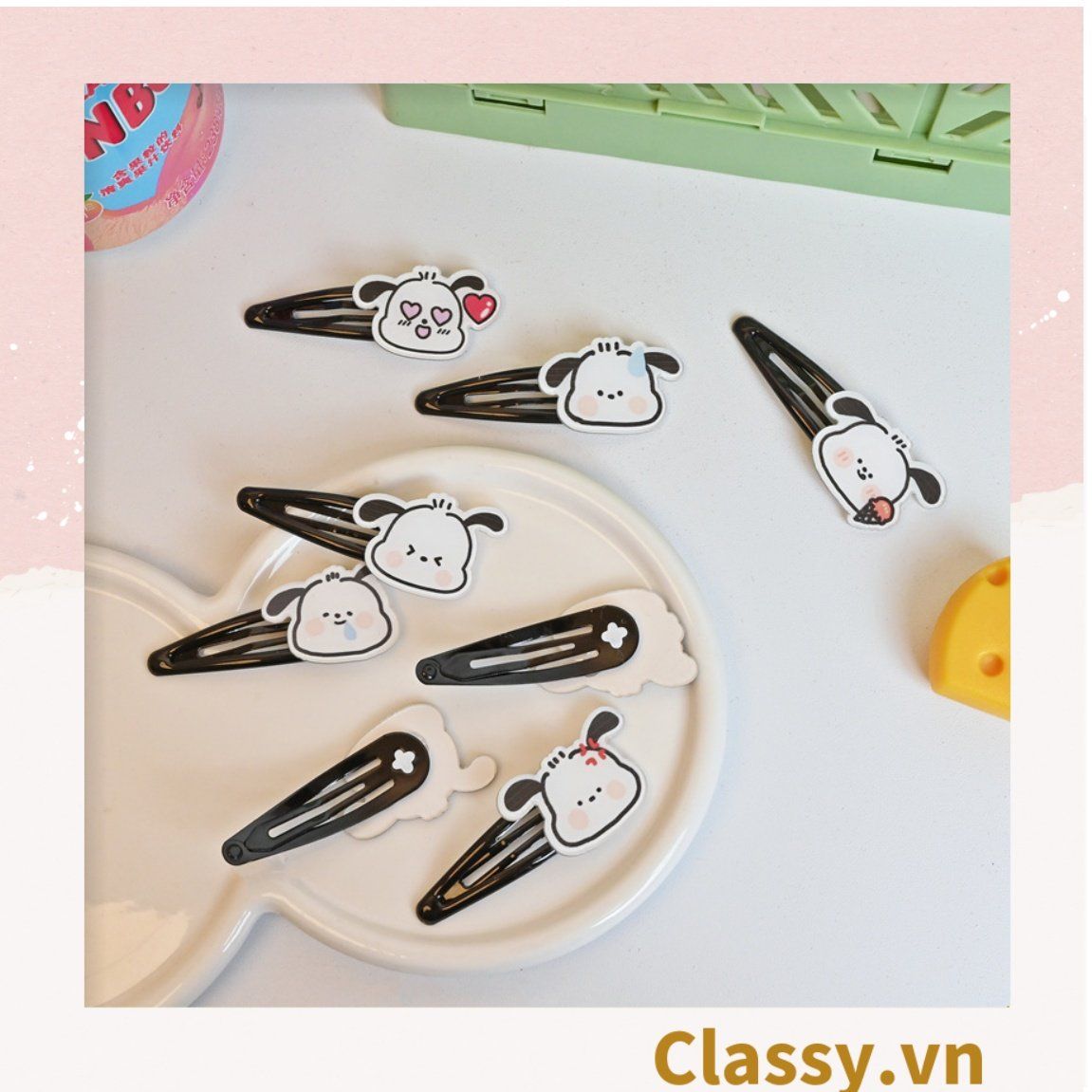  Classy Kẹp tóc mái họa tiết dễ thương, màu trắng đen PK1621 