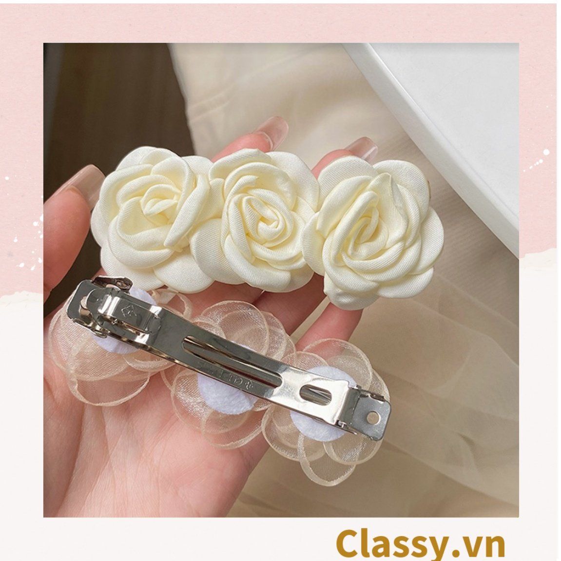  Classy Kẹp tóc mái đính hoa bảng lớn nhiều màu phong cách hàn quốc PK1630 