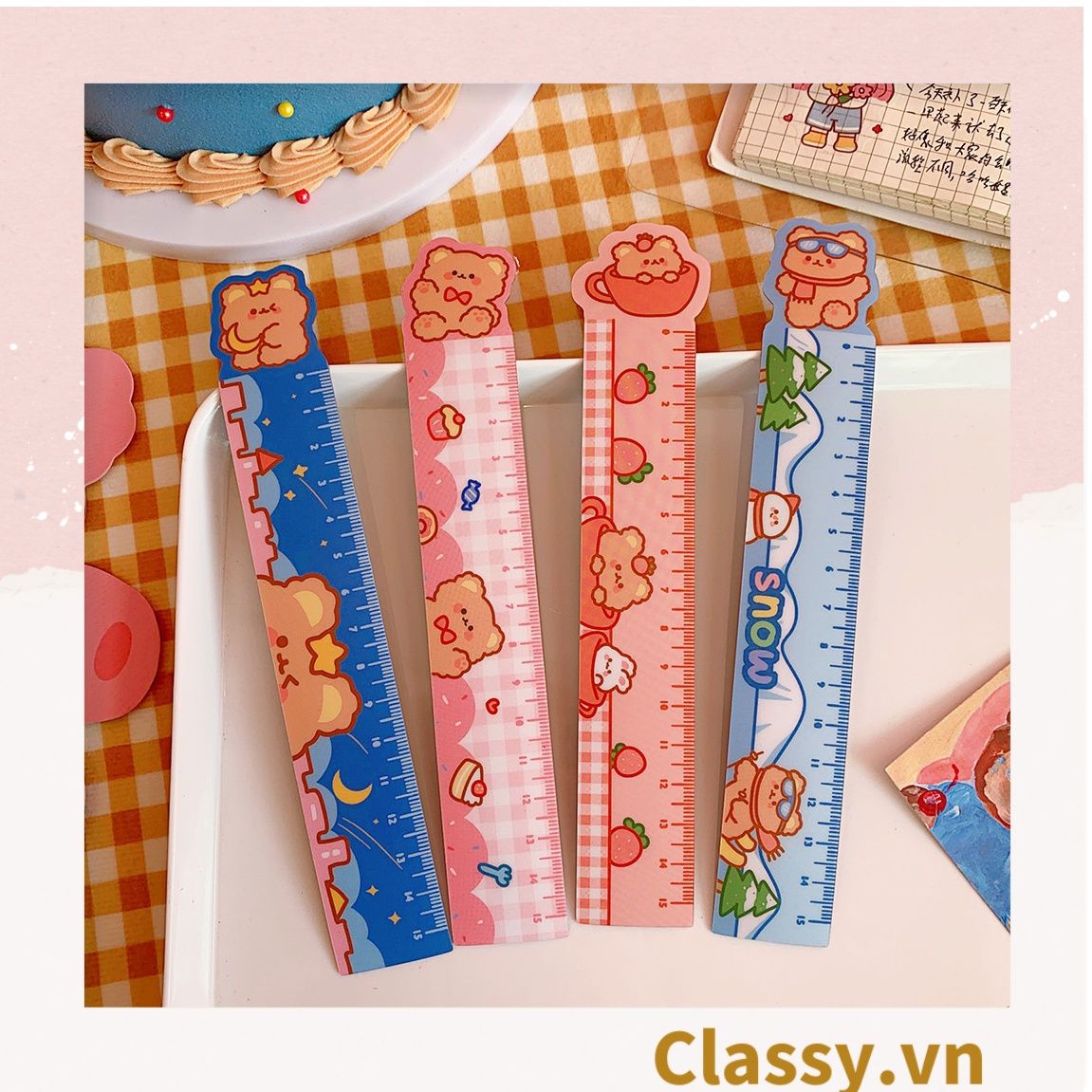  [GIAO HÀNG 7-25 NGÀY]  Thước kẻ hoạt hình dài 19 CM, có thể dùng làm thước kẻ, đánh dấu trang sách họa tiết trái cây hỗn hợp PK1645 