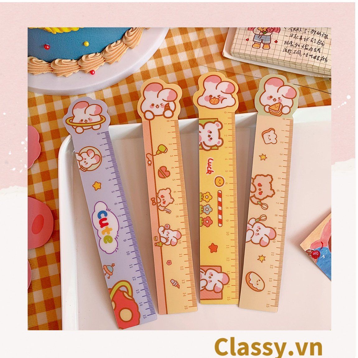  [GIAO HÀNG 7-25 NGÀY]  Thước kẻ hoạt hình dài 19 CM, có thể dùng làm thước kẻ, đánh dấu trang sách họa tiết trái cây hỗn hợp PK1645 