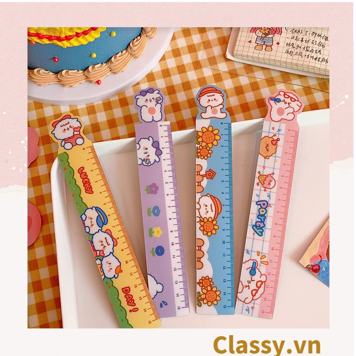  [GIAO HÀNG 7-25 NGÀY]  Thước kẻ hoạt hình dài 19 CM, có thể dùng làm thước kẻ, đánh dấu trang sách họa tiết trái cây hỗn hợp PK1645 