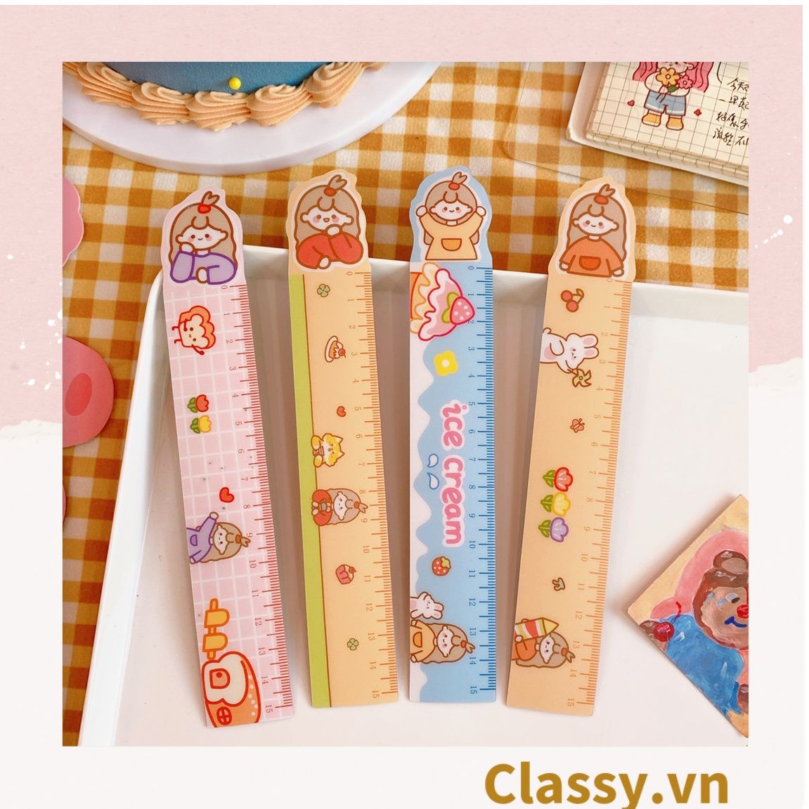  [GIAO HÀNG 7-25 NGÀY]  Thước kẻ hoạt hình dài 19 CM, có thể dùng làm thước kẻ, đánh dấu trang sách họa tiết trái cây hỗn hợp PK1645 