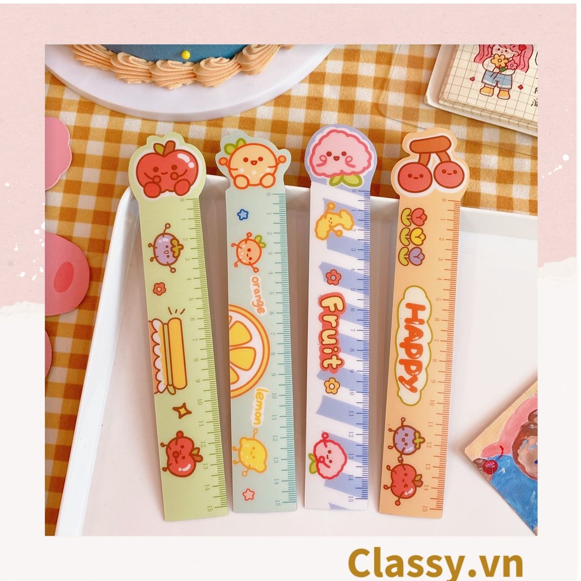  [GIAO HÀNG 7-25 NGÀY]  Thước kẻ hoạt hình dài 19 CM, có thể dùng làm thước kẻ, đánh dấu trang sách họa tiết trái cây hỗn hợp PK1645 