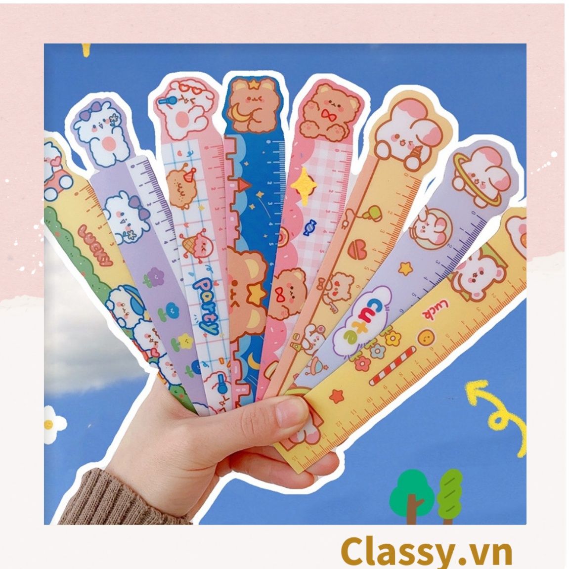  [GIAO HÀNG 7-25 NGÀY]  Thước kẻ hoạt hình dài 19 CM, có thể dùng làm thước kẻ, đánh dấu trang sách họa tiết trái cây hỗn hợp PK1645 