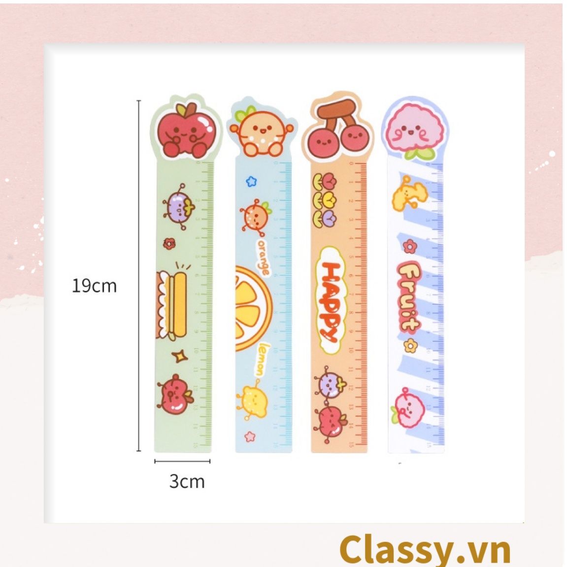  [GIAO HÀNG 7-25 NGÀY]  Thước kẻ hoạt hình dài 19 CM, có thể dùng làm thước kẻ, đánh dấu trang sách họa tiết trái cây hỗn hợp PK1645 