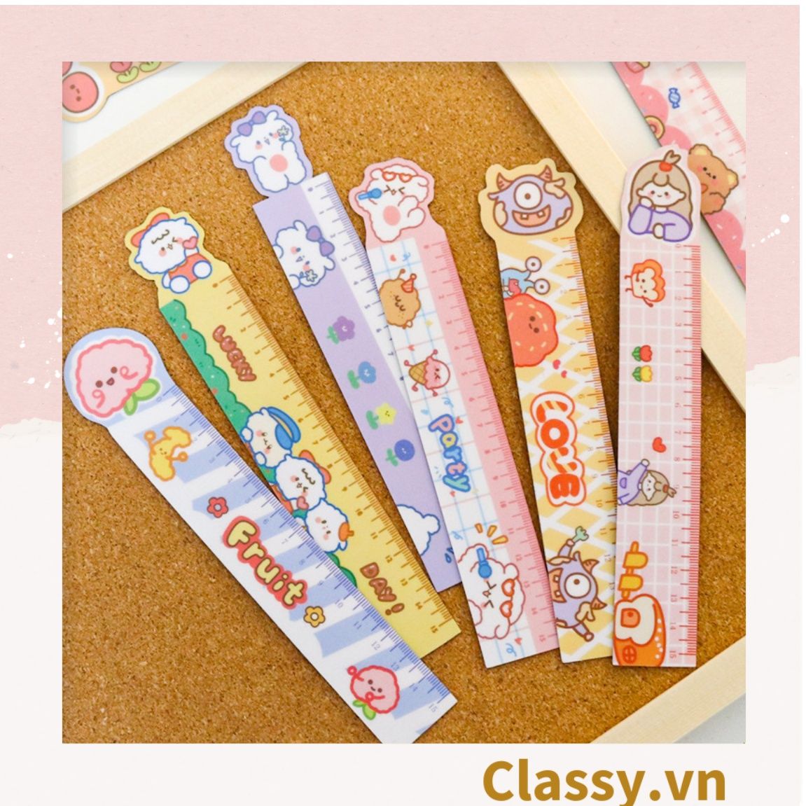  [GIAO HÀNG 7-25 NGÀY]  Thước kẻ hoạt hình dài 19 CM, có thể dùng làm thước kẻ, đánh dấu trang sách họa tiết trái cây hỗn hợp PK1645 