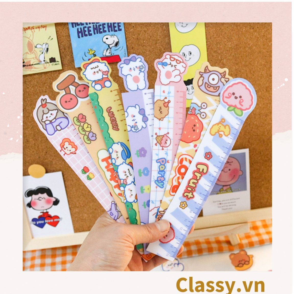  [GIAO HÀNG 7-25 NGÀY]  Thước kẻ hoạt hình dài 19 CM, có thể dùng làm thước kẻ, đánh dấu trang sách họa tiết trái cây hỗn hợp PK1645 