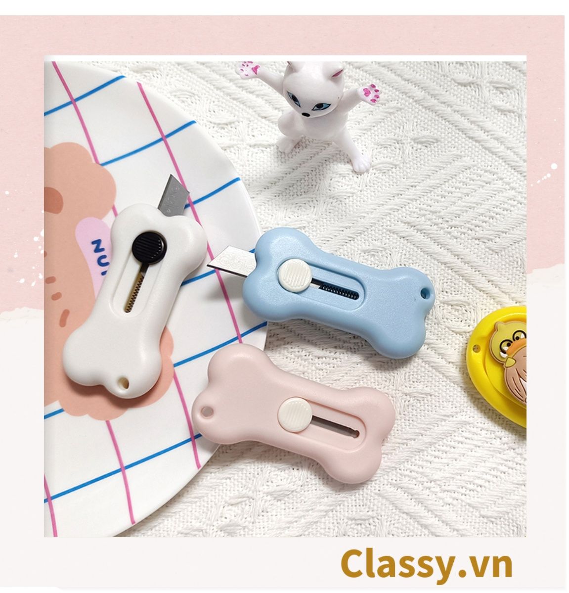  [GIAO HÀNG 7-25 NGÀY] Dao rọc giấy mini hình cục xương cute ngộ nghĩnh, 3 màu cơ bản PK1646 