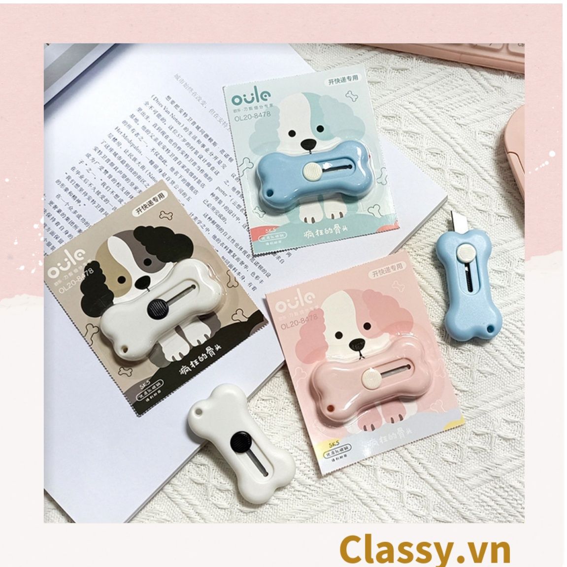  [GIAO HÀNG 7-25 NGÀY] Dao rọc giấy mini hình cục xương cute ngộ nghĩnh, 3 màu cơ bản PK1646 