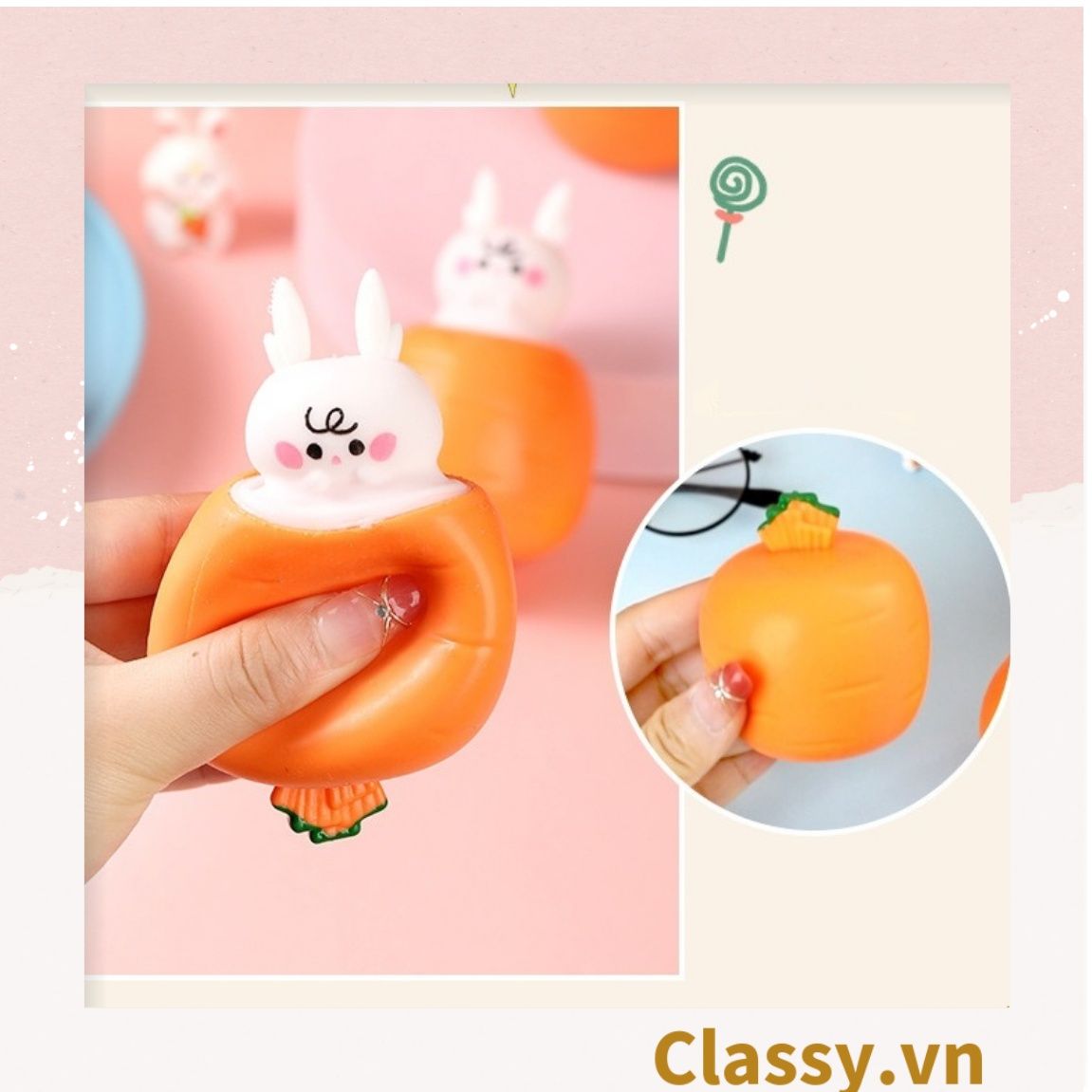  [GIAO HÀNG 7-25 NGÀY] Classy Đồ chơi dẻo kéo dài bóp bóp hình thỏ và cà rốt ngộ nhĩnh giải trí PK1652 