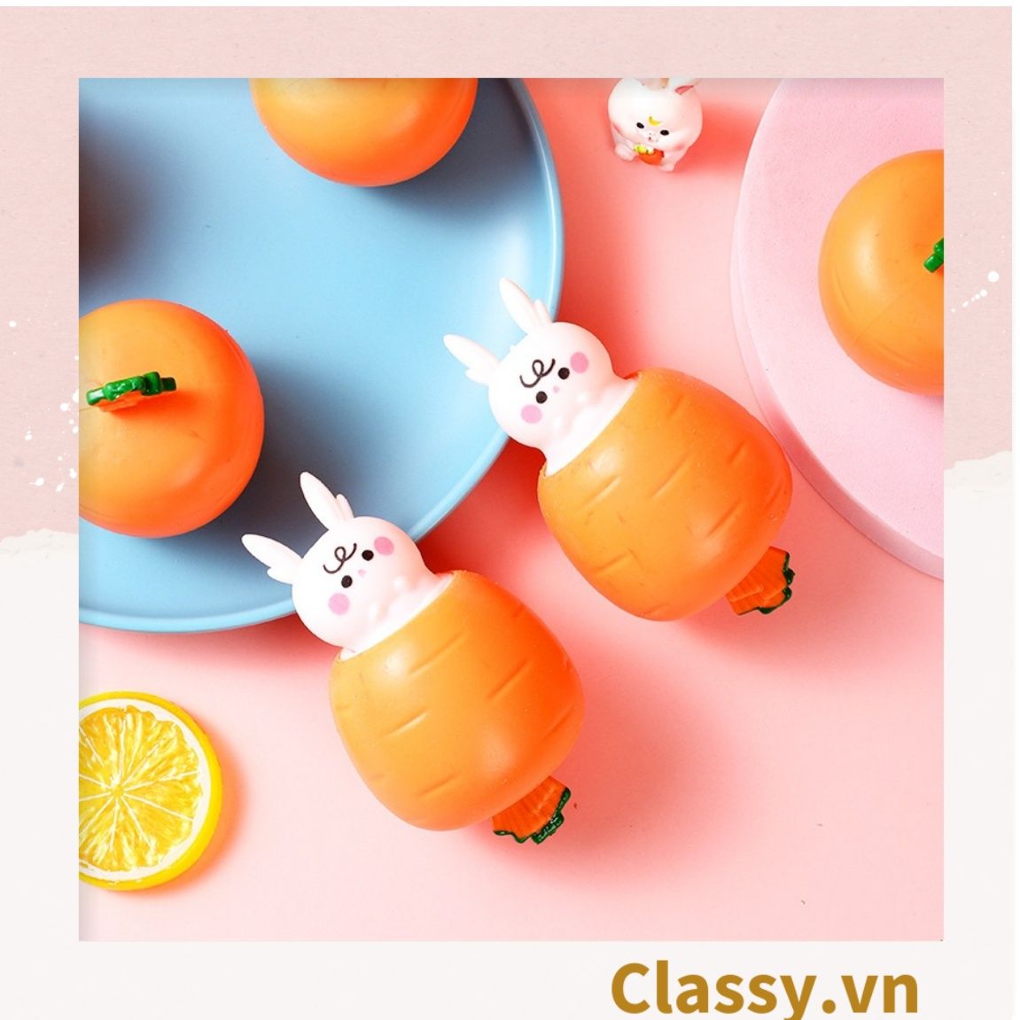  [GIAO HÀNG 7-25 NGÀY] Classy Đồ chơi dẻo kéo dài bóp bóp hình thỏ và cà rốt ngộ nhĩnh giải trí PK1652 