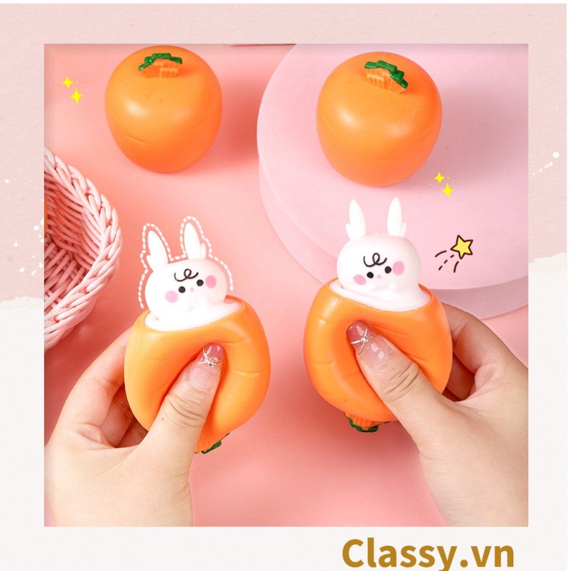  [GIAO HÀNG 7-25 NGÀY] Classy Đồ chơi dẻo kéo dài bóp bóp hình thỏ và cà rốt ngộ nhĩnh giải trí PK1652 