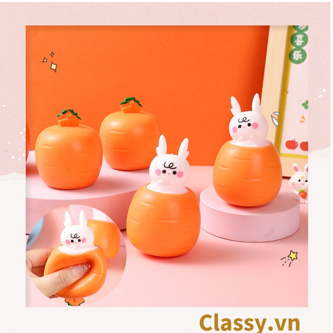  [GIAO HÀNG 7-25 NGÀY] Classy Đồ chơi dẻo kéo dài bóp bóp hình thỏ và cà rốt ngộ nhĩnh giải trí PK1652 