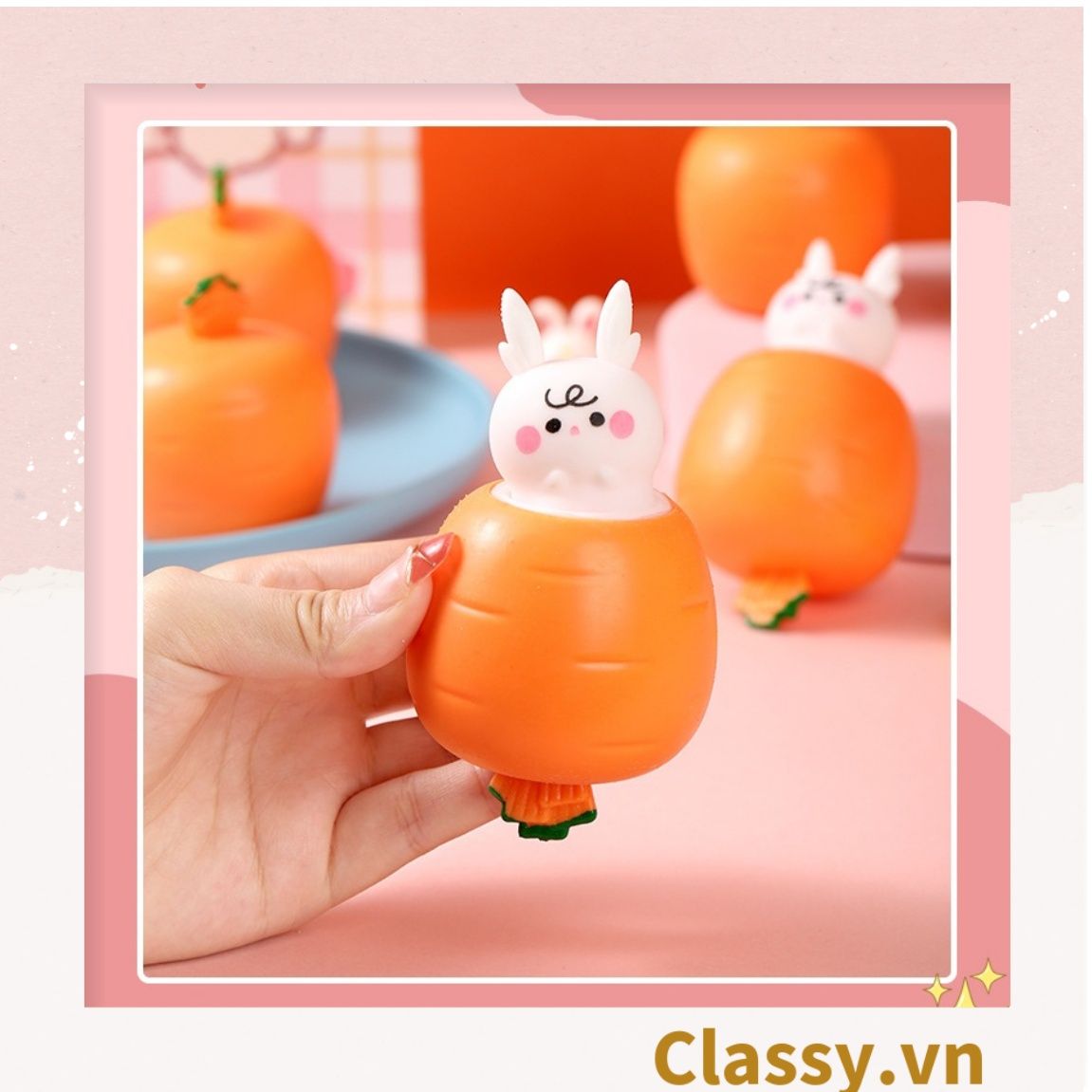  [GIAO HÀNG 7-25 NGÀY] Classy Đồ chơi dẻo kéo dài bóp bóp hình thỏ và cà rốt ngộ nhĩnh giải trí PK1652 