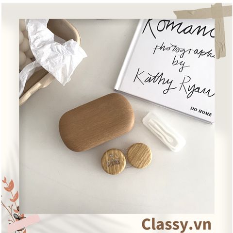  Hộp đựng kính áp tròng màu gỗ kèm gương 1 khay đựng lens, có gương soi giả gỗ rất sang trọng PK1658 