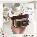  Classy Hộp đựng kính áp tròng màu gỗ kèm gương 1 khay đựng lens, có gương soi giả gỗ rất sang trọng PK1658 