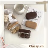  Classy Hộp đựng kính áp tròng màu gỗ kèm gương 1 khay đựng lens, có gương soi giả gỗ rất sang trọng PK1658 