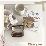  Classy Hộp đựng kính áp tròng màu gỗ kèm gương 1 khay đựng lens, có gương soi giả gỗ rất sang trọng PK1658 