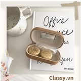  Classy Hộp đựng kính áp tròng màu gỗ kèm gương 1 khay đựng lens, có gương soi giả gỗ rất sang trọng PK1658 